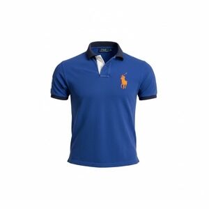 Polo Ralph Lauren Mens Big Pony Polo Shirt Blue Orange Custom Fit Large 3 Patch